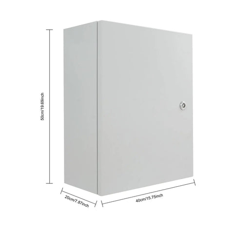 Durable Outdoor Electrical Box Lockable Enclosure, IP55 Waterproof NEMA Steel Case with hinged door, 50cm tall front view