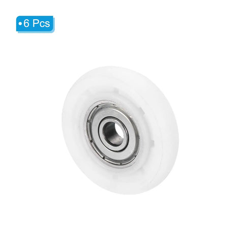 Nylon Pulley Wheel 6x35x7.6mm Six Pack Sliding Conveyor Rollers With 626zz Bearings for hardware, shown in close-up.