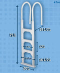 In Pool Ladder For 48 To 54 Inch Pools, Deck Mounted Aluminum And Resin Entry System With Dual Handrails, Four Resin Treads, Easy Climb, Stable Support Up To 250 Lbs, Ideal For Safe Pool Access. White pool ladder with dimensions