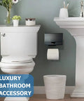 Sleek Matte Black Toilet Paper Holder With Shelf And Drawer Wall Mount Dispenser in modern bathroom setting.