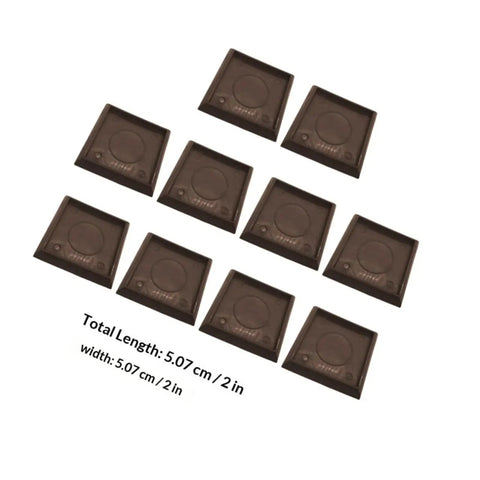 10 Pack 2 Inch Plastic Furniture Caster Cups Non Slip Rubber Floor Protectors Anti Skid Pads For Carpet And Hard Floors Protects Floors From Scratches Indentations Lets You Move Furniture Smoothly, shown in brown 2-inch square size.