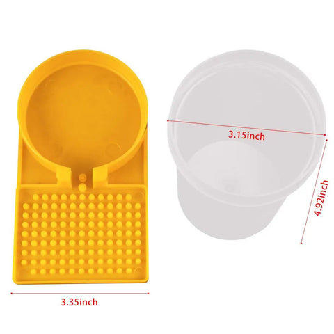 Dimensions of 2 Pack Beekeeping Water Dispenser For Beehive Entrance And Bee Drinking Nest, showing yellow base and clear container.