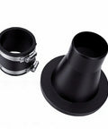 Heavy Duty 2.5 Inch Dust Collection Fittings With Slick Quick Connect Coupler And Tough Steel Port Receivers Two Pack Hose Adapter Kit. Black fittings designed for dust management.
