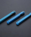 Top Shelf Feeler Gauge Set With Rock Solid Stainless Steel Blades For Nailing Dead Accurate Gap Measurements And Tappet Valve Adjustments On Every Hardcore Hobbyist Or Weekend Mechanic Garage Project in blue. 3 gauge blades displayed.