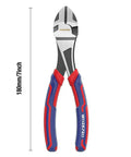 7-Inch Diagonal Pliers in CR-V Steel with Heat-Treated 50CrV Jaws, Rust-Resistant Black Finish, Sharp Wire Cutting, Bi-Material Grip