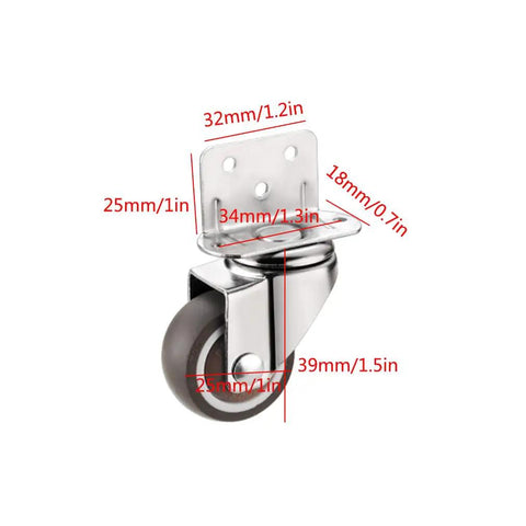 Set Of Four Universal Caster Wheels Featuring Slick 360 Degree Swivel Motion and Hella Smooth Floor Rolling Performance Ideal for Utility Carts Office Chairs and Wooden Cradles Built With Premium Tpe Rubber and Precision Ball Bearings Includes Two. Close-up of a heavy-duty swivel caster wheel with measurements labeled, showcasing smooth TPE material.