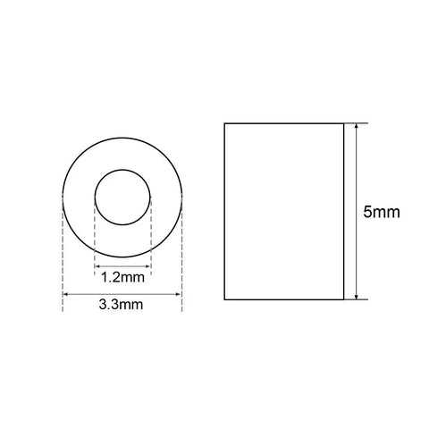 Aluminum Wire Rope Stop Sleeves For 3/64 Inch Cord 100 Pack Fast Crimp Hardware dimensions 3.3x5mm illustration.