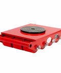 Built Tough Heavy Duty Steel Machinery Roller Mover Offering 360 Degree Swivel Action And Non Slip Grip with red steel frame and rubber base.