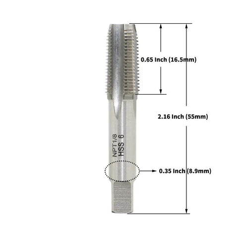 One Eighth Inch 27 NPT Tapered Pipe Thread Tap Pro Grade Workhorse High Speed Steel M2 with measurement details.