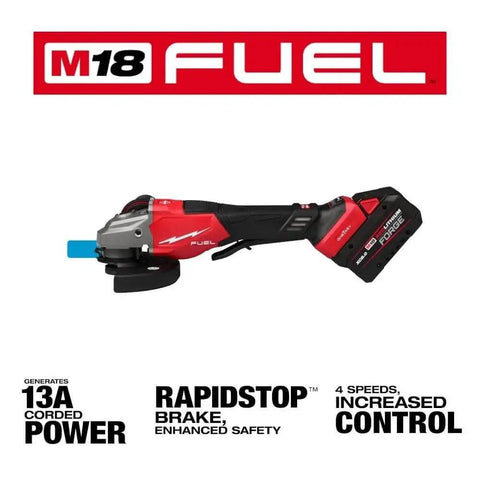 Badass Variable Speed Angle Grinder Kit Featuring A Brushless Motor And Anti Vibration Handle To Power Through Grinding And Cutting Jobs Without Breaking A Sweat, showing a red and silver cordless angle grinder.