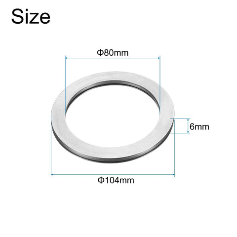 Front view of chrome steel thrust needle roller bearing with washer; outer Ø104mm, bore Ø80mm, 6mm thick.