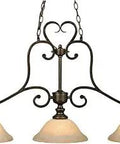Heartwood 3 Light Pendant In Burnt Sienna With Boss Ornate Scrollwork And Classic European Traditional Design, three shades view