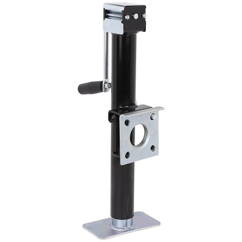 Heavy Duty Trailer Jack With 360 Swivel Weld-On Pipe Mount, 15 Inch Lift Range, Ergonomic Side Wind Handle And Foot Plate, Corrosion-Resistant Black E-Coat Finish, Supports 5,000 Lbs For RVs, Boat, Utility And Farm Trailers, black steel