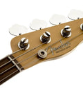Mike Dirnt Roadworn Precision Bass RW White Blonde With Classic 51 And 55 P Bass Styling Modern Punk Pop Tone From Custom 59 Split Single Coil Nitrocellulose Road Worn Finish Hardshell Case Included, Fender Precision Bass headstock close-up