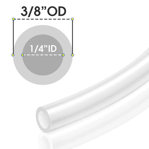 Rugged White Nylon Air Brake Hose Tube Quarter Inch Bore Three Eighths Wall dimensions 3/8" OD 1/4" ID for pneumatic use.