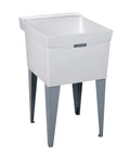 Utilatub 18 Gallon Floor Mount Laundry Tub With Deep 13 Inch Basin White Dura Stone Construction Self Draining Back Shelf Integrated Drain With Stopper 24 By 20 Inch Utility Sink Built Tough For Laundry Room And Workshop