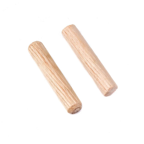 Rock Solid Wooden Dowel Pins Fifty Pieces Eight Millimeter By Forty Millimeter Eucalyptus Wood Rods shown in close-up view.