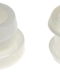 Two white bushings from Shifter Cable Bushing Kit OE Fix Replacement For Select Models Easy Install No Fuss Cost Saving Upgrade