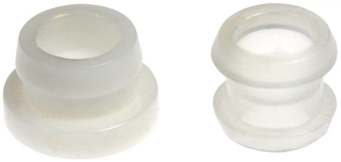 Two white bushings from Shifter Cable Bushing Kit OE Fix Replacement For Select Models Easy Install No Fuss Cost Saving Upgrade