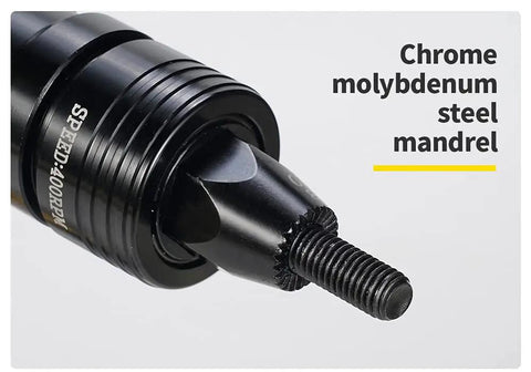 Close-up of a chrome molybdenum steel mandrel from Pneumatic Self Locking Rivet Nut Gun Heads Replacement Mandrel Kit M6 M8 M10.