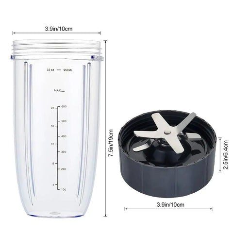 Replacement Blender Cup And Blade Kit For 600W And 900W Personal Blenders 32 Oz Cup With Flip Top To Go Lid And Lip Ring 5 Piece Set