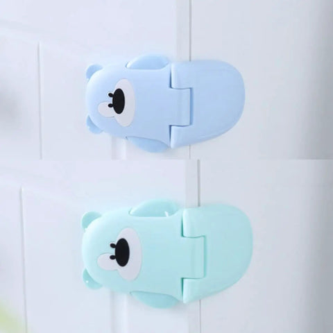 Bear Shaped Childproof Cabinet Locks Three Pack For Drawers And Doors Adhesive Easy Install 90 Degree Curvature Safety Latches