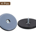 Heavy Duty PTFE Furniture Slide Glides Four Pack Two Inch Round Chair Leg Caps with screws in grey and black for floor protection.