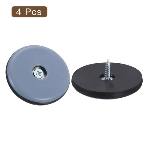 Heavy Duty PTFE Furniture Slide Glides Four Pack Two Inch Round Chair Leg Caps with screws in grey and black for floor protection.