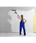 Top Notch Storage Injection Paint Roller Set With Built In Pipette For A Slick No Mess Polyurethane Finish Includes Four Heavy Duty Decorative Cylinders Perfect For Any Weekend Warrior Project in use by a woman painting a wall.