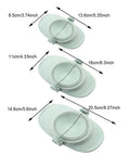 Hassle Free Wheat Straw Dumpling Press Three Sizes Foldable Kitchen Gadget showing size variations of 9.5cm, 11cm, and 14.6cm