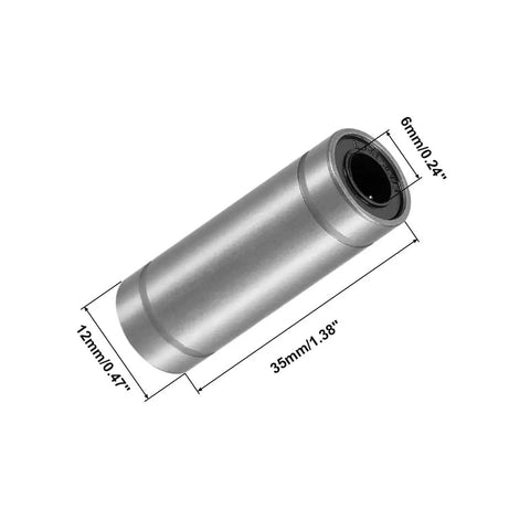 LM6LUU Double Rubber Sealed Linear Ball Bearings 6MM Bore slick gliding rod bushings, 12mm diameter, 35mm length, heavy duty design.