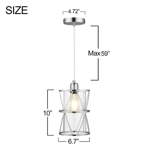Modern Cylindrical Pendant Light With Dual Shade In Brushed Nickel And Clear Glass showing size dimensions.