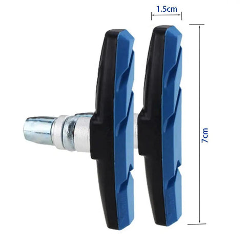 Side view of Dual Pack 4 Pcs V-Brake Pads 70mm Blue For MTB Mountain Bikes with measurement indicators