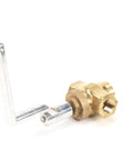 Brass Gas Valve For Commercial Kitchens And Restaurant Gear OEM Pro Grade Replacement Part For Safe Reliable Performance In Gas Lines Used With Propane And Natural Gas Appliances, featuring a side view of the brass valve with a metal lever handle on a white background.
