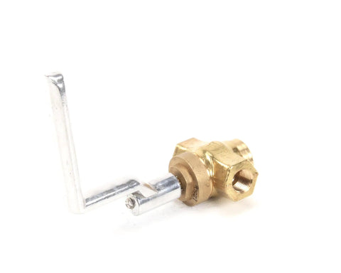 Brass Gas Valve For Commercial Kitchens And Restaurant Gear OEM Pro Grade Replacement Part For Safe Reliable Performance In Gas Lines Used With Propane And Natural Gas Appliances, featuring a side view of the brass valve with a metal lever handle on a white background.