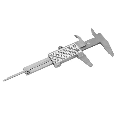 Vernier Caliper 0-50mm Precision Measuring Tool For Jewelry And Watches, Stainless Steel Body, Handy For Outer And Inner Diameters, Depths And Steps, Pro Grade DIY Toolbox Essential shown lying flat