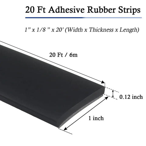 Adhesive Backed Neoprene Rubber Strips For DIY Gaskets And Seals, Heavy Duty Self Adhesive Sheets And Rolls For Crafts Pads And Flooring, One Inch Wide One Eighth Inch Thick Twenty Feet Long diagram with dimensions