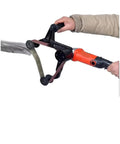 Top Notch Industrial Electric Belt Sander For Pipe in use on a metal tube, features adjustable handle for precision.