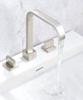 Brushed Nickel Two Handle Widespread Bathroom Sink Faucet, Solid Brass Construction, 8 Inch Center, Slick Waterfall Style Basin Mixer
