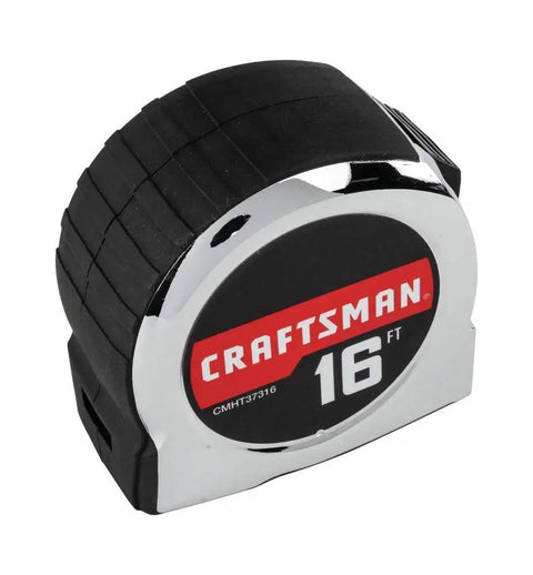 Chrome Classic Tape Measure 16 Foot With Rubber Overmold Grip And Durable Blade Coating For Easy Readings Long Lasting Measuring Tool Model CMHT37316S