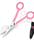 7 Inch Duckbill Scissors For Carpet Pile And Tufting, Curved Offset Handle Embroidery And Rug Craft Tool, Pink with Pouch