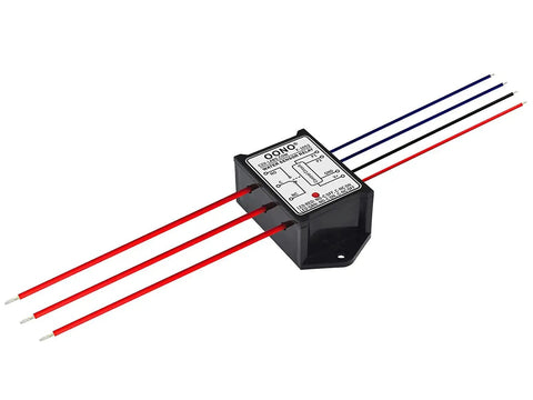 Water Sensor Relay Module with SPDT Switch for 12V DC Operation, supports load up to 30V DC or 277V AC at 10 Amp max, with wiring.