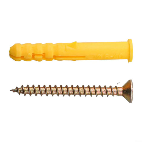 40 Pcs M6x40mm Self Tapping Expansion Screws And Wall Anchors Kit for drywall, yellow plastic anchor and steel screw shown