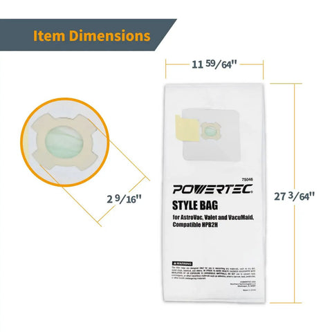 Dimensions of Three Pack Vacuum Bags for AstroVac and VacuMaid Replacement Dust Bags and Filter Bags for Central Vacuum Systems