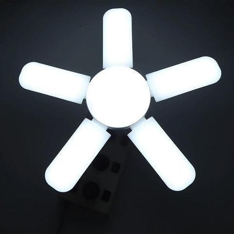 LED Garage Light with Five Adjustable Panels, 100W 8000LM Deformable Ceiling Light, top view illuminated, 6500K Daylight