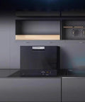 No Sweat Countertop Or Built In Dishwasher Fully Automatic Machine Handles Five Place Settings Crisp Clean Every Time, black unit on kitchen counter.