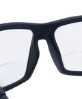 Rock Solid Safety Bifocal Glasses With Side Shields showing black frames and 2.0 diopter clarity lenses for effective use.