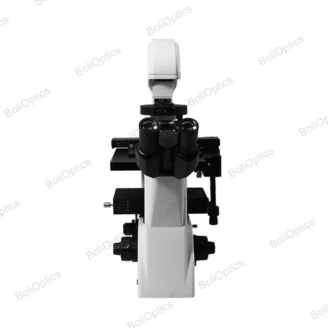 Inverted Fluorescence Microscope 100X-400X, Trinocular With Halogen Lighting, Model FM02020303, front view