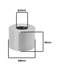 Hardcore Grade Eight Piece 304 Stainless Steel Spacer Sleeves M8 Unthreaded Bushings with dimensions 8.2mm ID, 20mm OD, 15mm thick.