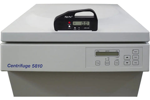 Pocket Size Digital Level And Angle Gauge Protractor on white Centrifuge 5810, displaying 0.1 degree precision reading.